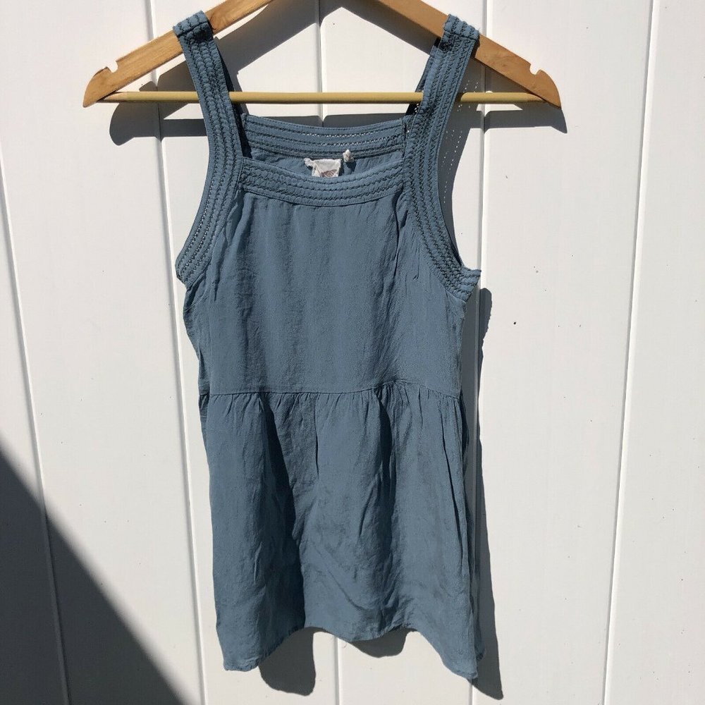 Anthropologie Blue Sleeveless Crochet-Trim Tank Top